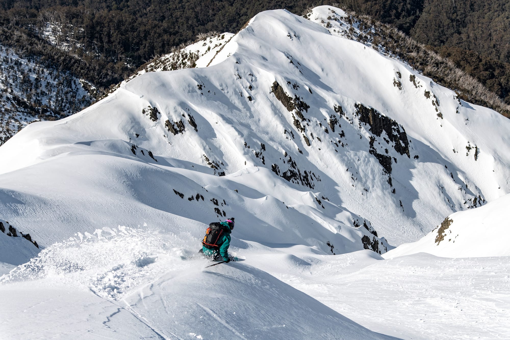 MAGICAL: Coen Bennie-Faull rides Mt Feathertop's steep terrain. PHOTO: Toshi Pander