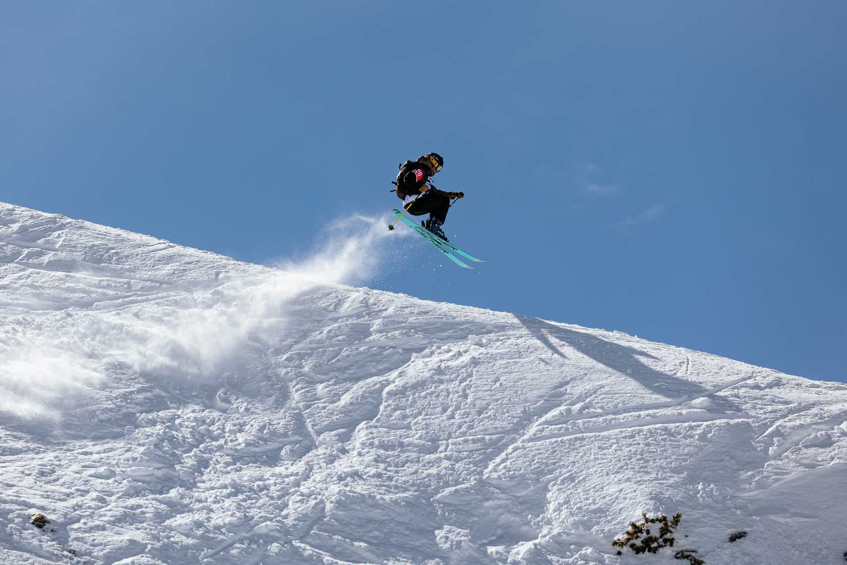 COMPETING: Jake Woods competing in the Freeride World Tour Qualifier event at Valfrejus France in March 2023.