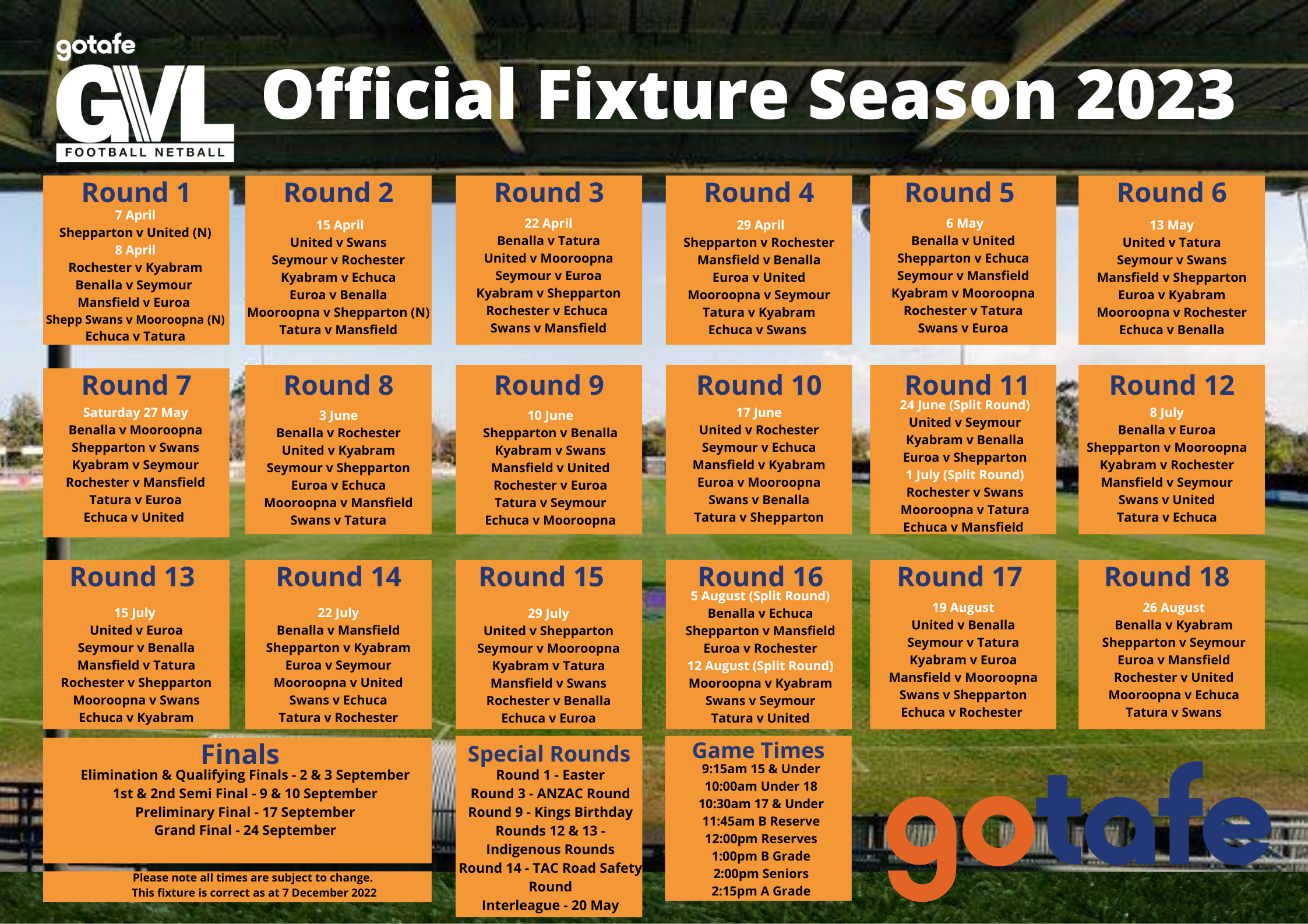 2023 GOTAFE Goulburn Valley League Fixture released Post image